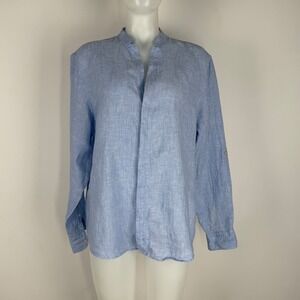 Murano Baird McNutt Linen Shirt Blue Band Collar Roll Tab Sleeve Womens Large